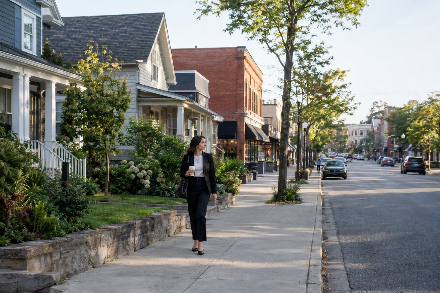 Residential neighborhood adjoining a small commercial district within a metro area.